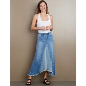 Wash Lab Selma Pieced Denim Maxi Skirt Size 28 Two Tone Sky Asymmetric